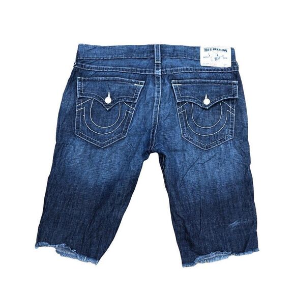 Vintage True Religion Jeans Shorts Size 38 CUT OFF FLAP T Blue - Picture 2 of 7